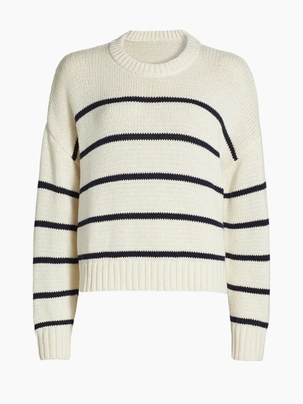 Jenni Kayne  Chloe Striped Cotton Crewneck Sweater in Ivory Black Sz M